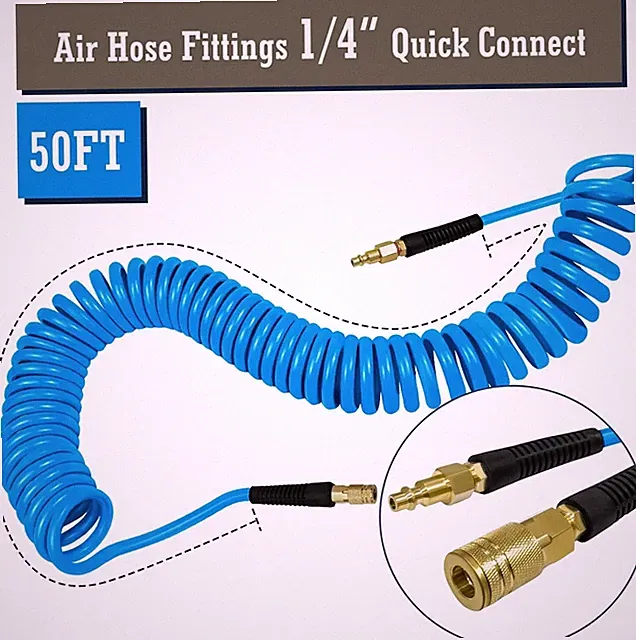 1/4in X 50ft Recoil Air Hose Bend Restrictor Compressor Quick Connect Pneumatic