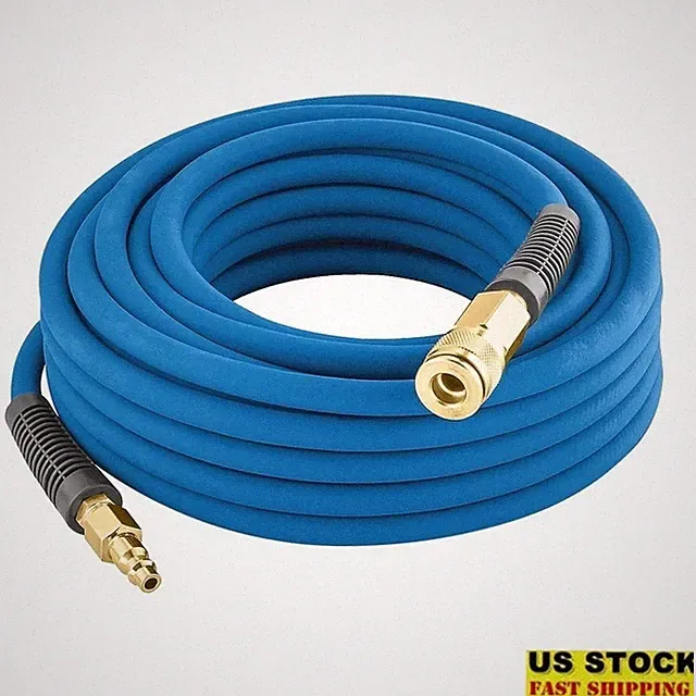 3/8 inch x 100 ft PVC Rubber Hybrid Air Hose 1/4 inch Brass Fittings 300 PSI New