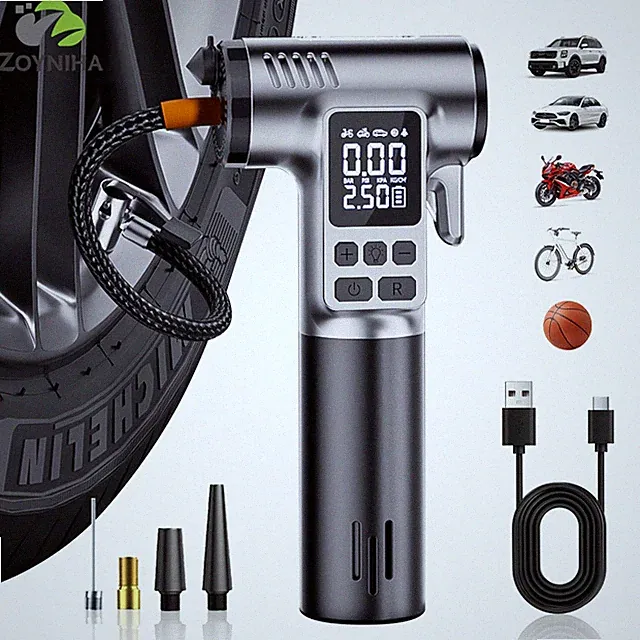 Cordless Car Air Pump Digital Tire Inflator with Safety Hammer Seatbelt Cutter