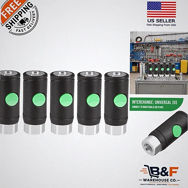Durable 1/4" Industrial Air Couplers - 5PCS Push-Button Quick Disconnector