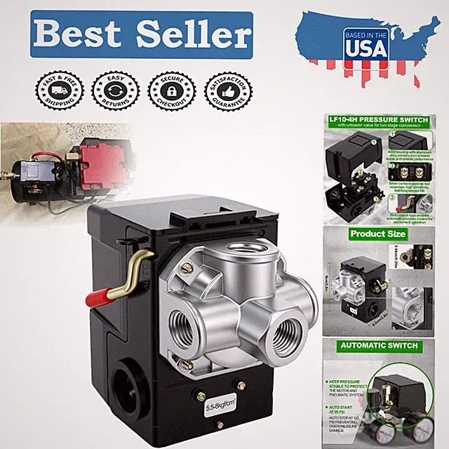 Durable Iron 20A Pressure Switch for Air Compressors with Adjustable Cut-Off