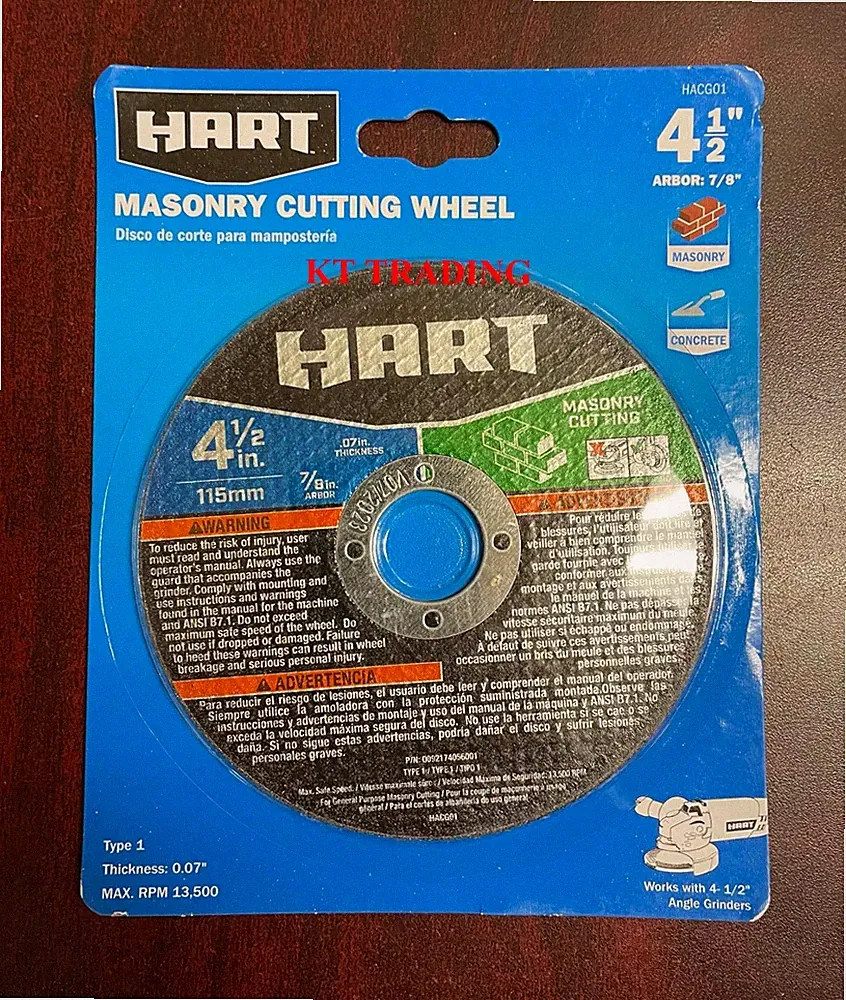 HART 4-1/2" MASONRY Concrete Brick CUTTING WHEEL 0.07" Thick 13500 RPM Type 1