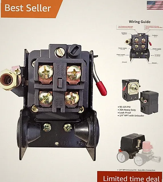 Heavy-Duty Air Compressor Pressure Switch 90-125 PSI, 1/4" NPT & Leak-Proof D...