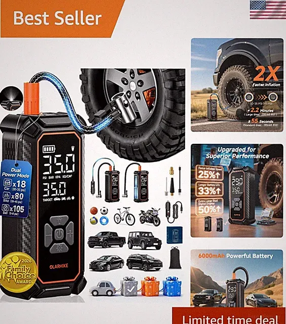 High-Performance Cordless 150PSI Tire Inflator with Auto Shut-off & LED Display