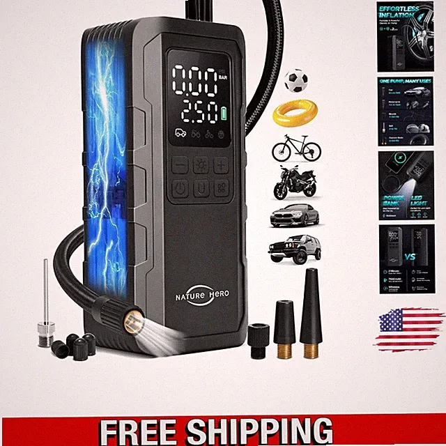 Portable Tire Inflator & Air Compressor - 150PSI Cordless Pump with LCD