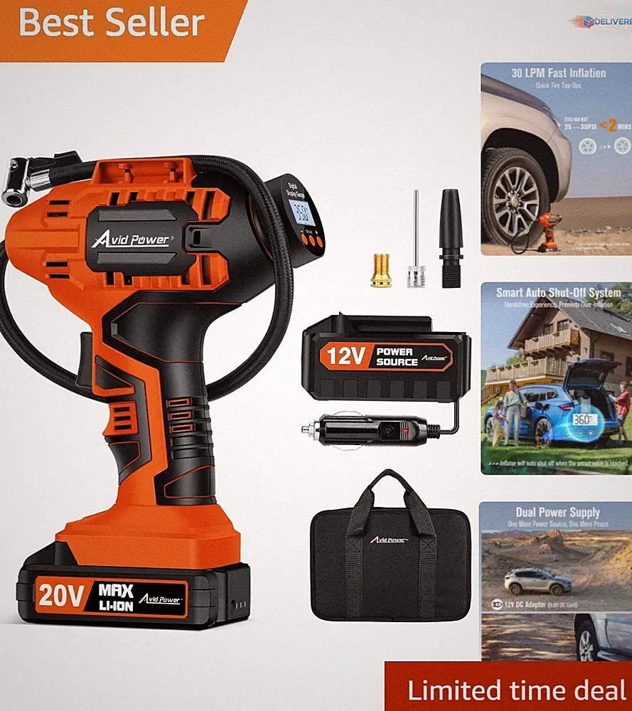 Portable Tire Inflator Air Compressor 20V Cordless Digital Gauge Auto Shutoff