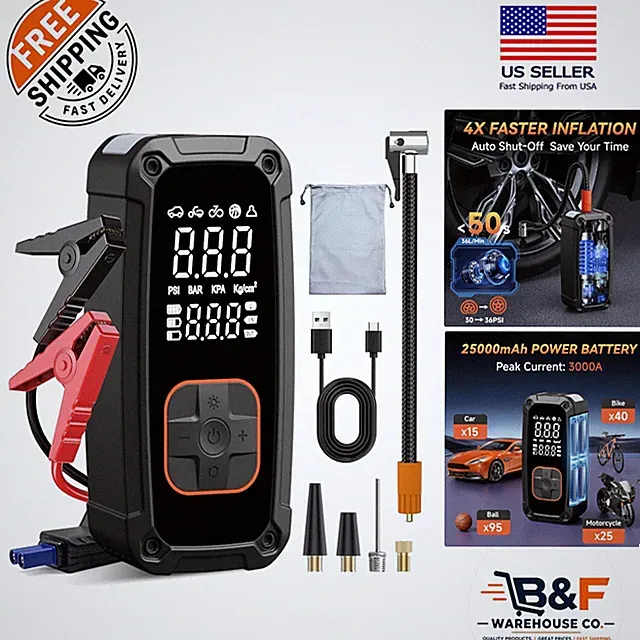 Versatile 150PSI Tire Inflator with Gauge & LED Lights - Perfect for Road Trips