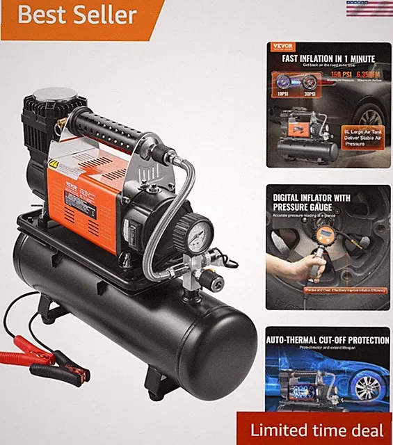 with 6L Tank Kit, 6.35 CFM Portable Tire Inflator, 150PSI Offroad Air Compres...